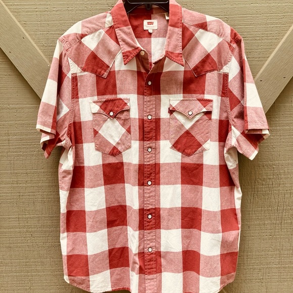 Levi's Tops - Levi’s Pearl Snap Button Short Sleeve Plaid Ladies XXL Western Style Cotton Top